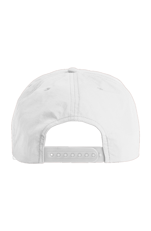 Back view of Ecru and White surf rope hat with adjustable snapback from Free The Beach