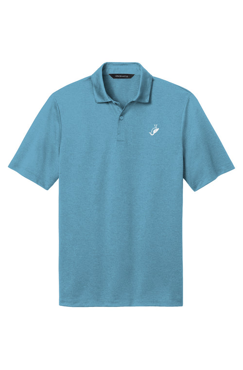 Harbor Blue Heather performance polo shirt with Free The Beach logo