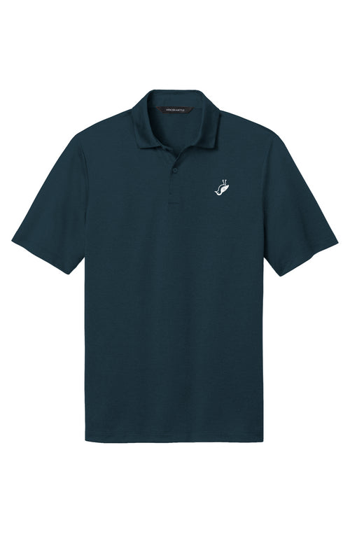 Navy blue performance polo shirt with Free The Beach logo